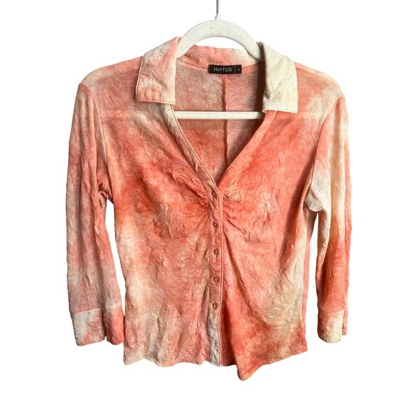 Hiatus Womens Orange Button Blouse Sz L Long Sleeve V Neck Whimsy Goth Y2K - Picture 1 of 16